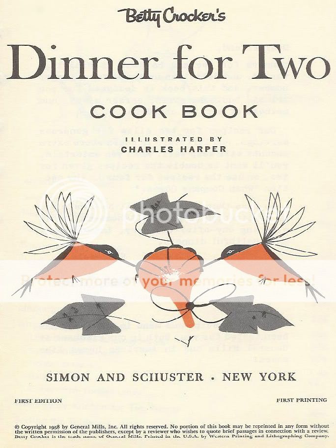 Charley Harper illustration for 'Dinner for Two' Betty Crocker cook book