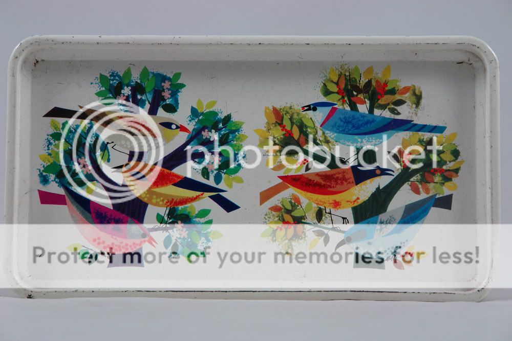 vintage biscuit tin with colourful bird decoration