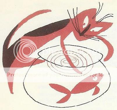 Bill Charmatz illustration of a cat and fish in a bowl