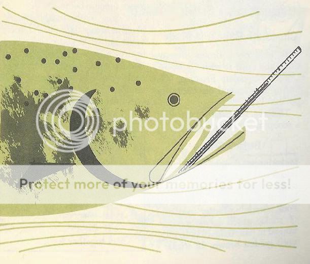 Charley Harper illustration of fish with a thermometer in its mouth